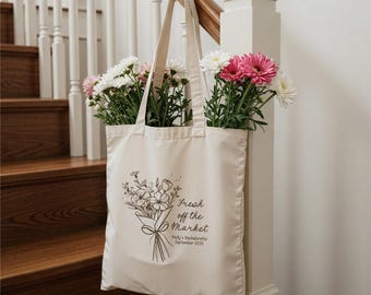 Fresh off the Market Customizable Bachelorette Party Tote Bag, Market Tote Bag, Farmer's Market Tote Bag, S339