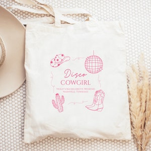Customizable Disco Cowgirl Tote Bag, Bachelorette Tote, Coastal Cowgirl Tote Bag, Bachelorette Gift Bag, S18