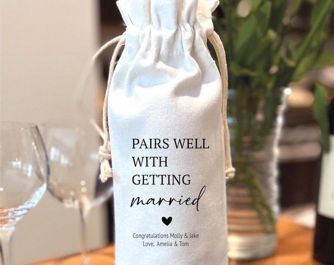 Customizable Wine Tote Bag, Wine Wedding Gift, Personalized wine gift bag, Custom Wine Engagement Gift, Pairs well with getting married WB1
