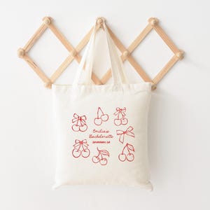 Cherry Customizable Bachelorette Party Tote Bag, Coquette  Totes, Bridesmaids Gifts, Cherry Tote Bag with name, Cherry Custom tote  s449