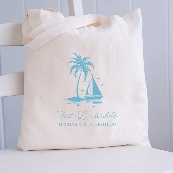 Beach Birthday Tote Bag, Customizable Beach Birthday Party Tote Bag, Personalizable Girls Trip Tote Bag, Beach Chair Bag