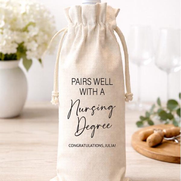 Nurse School Graduation Wine Gift Bag, Pairs well with becoming a nurse, nursing degree wb191