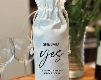 She said yes wine bag, Engagement Gift Card, New Bride Gift, Personalized Gift for couples, Wine Engagement Gift