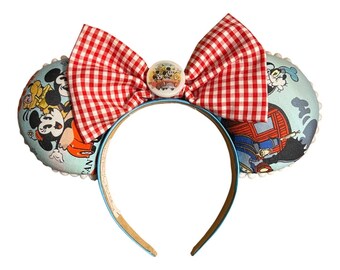 Disney World Mickey & Minnie’s Runaway Railway Mickey Ears with Red Gingham Bow Runaway Railway Mouse Ears With Key Fob, Disney Inspired - Etsy main image 4
