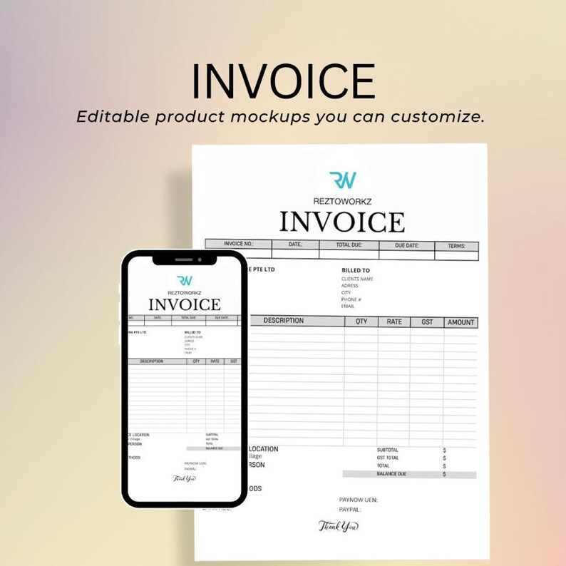 Digital Minimalist Invoice Template CANVA Editable image 9