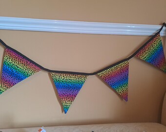 Pride rainbow leopard print cotton bunting.