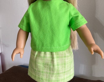 18 inch doll green plaid skirt and shirt