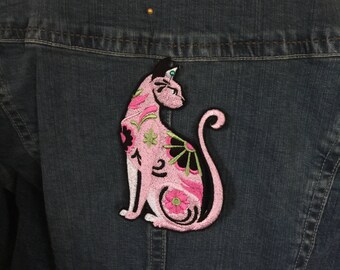 Cat Patch Kitty Patch Calavera Flower Power Hippie Patch Cat Applique LARGE Patch Craft Supply all embroidered patch