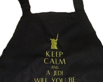 Star Wars Inspired Apron Yoda Keep Clam Birthday Gift Black Apron Fun Unisex Jedi cosplay