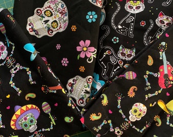 Fat quarters 10 pieces Sugar Skull Kitty day of the dead Halloween Fabric FQ bundle