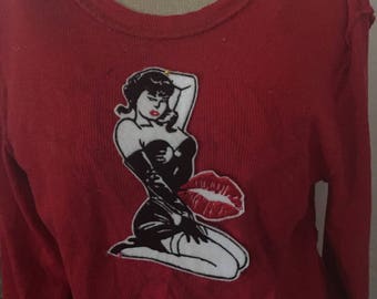 Pinup Girl Patch Sexy Girl in Lingerie Patch red Lips Patch Bridesmaid Gift Large Jacket Patch