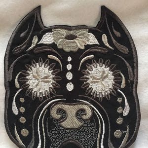 Extra Large Pit-bull Patch Dog Patch Animal Patch Dia De los Muertos Raiders Inspired Patch