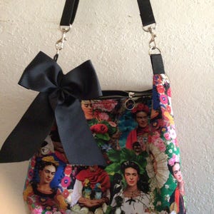 Flowers Hispanic Theme frida large Shoulder Across Body Handbag adjustable strap add Bow