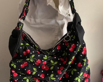 Large Cherry Rockabilly Handbag with Black Bows Pin up Retro Inspred