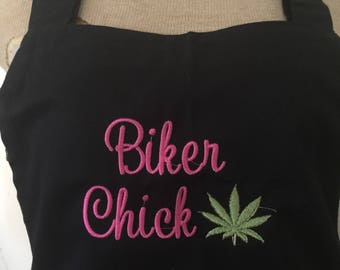 Biker Chick Apron Cannabis Pot 420  Gift Adult Retirement Bridal Gift Hostess Hippie