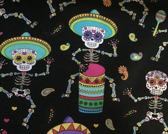 BTY Halloween Sugar skull dancing festive cotton fabric kids fabric