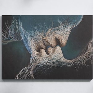 Couple Kiss Print Canvas Hanging, Kissing Couple Wall Art, Abstract Kiss Romantic Art, Love Painting Decor, Modern Home Decor, Ready to Hang