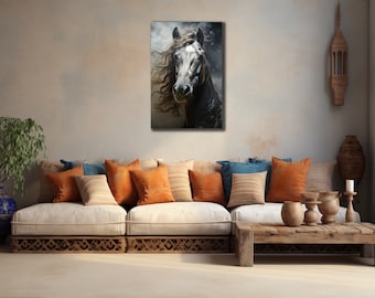 Black Horse Canvas Print, Wild Horse Wall Art