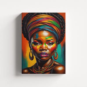 Colorful African Woman Canvas Print, African Woman Wall Art, Ethnic Wall Decor, African American Art, Woman Print, Black Woman Wall Hanging