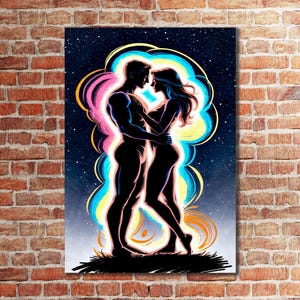 Lovers Canvas Print, Romantic Wall Art, Couple Canvas Hanging, Couple Painting Art, Passionate Art Print, Modern Love, Bedroom Decor
