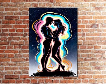 Romantic Lovers Canvas Print, Passionate Couple Art, Bedroom Wall Decor