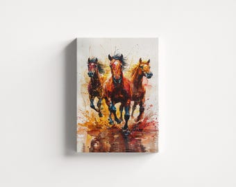 Galloping Wild Horses Canvas Print, Living Room Wall Decor