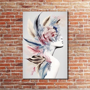 Woman Canvas Print Art, Flower Head Girl Wall Decor, Woman with Flower Head Canvas Art, Wall Hanging, Abstract Art Decor, Canvas Gift