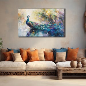 Standing Peacock Wall Art, Peacock Poster, Animal Wall Art, Peacock Print Canvas,Painting Printed on Canvas, Luxury Bedroom Decor