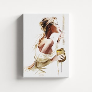 Woman Applying Lipstick Canvas Print, Large Wall Art, Woman Wall Hanging, Woman Canvas Decor, Fashion Canvas Gift, Bedroom Wall Decor