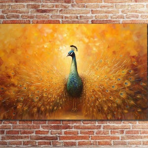 Standing Peacock Wall Art, Peacock Poster, Animal Wall Art, Peacock Print Canvas,Painting Printed on Canvas, Luxury Bedroom Decor