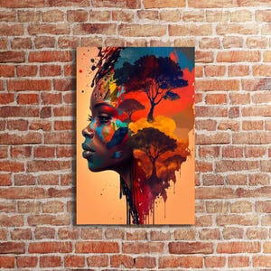 Elegant African Woman Canvas Print, Colorful African Wall Decor, African Culture Art, Woman Home Decor, Black Woman Painting