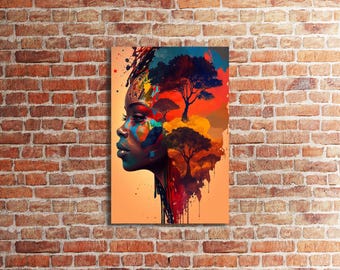Impresión en lienzo de una elegante mujer africana, decoración colorida para la pared del hogar.