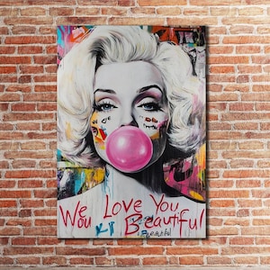 Marilyn Monroe Wall Art, Marilyn Monroe Bubble Gum Canvas, Grafitti Wall Decoration, Marilyn Monroe Print Art, Famous Artist Poster