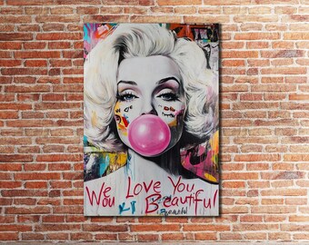 Marilyn Monroe Bubble Gum Graffiti Canvas Art, Ready to Hang