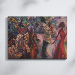 Jazz Wall Decor, Music Wall Art, Jazz Band Painting Canvas Hanging, Colorful Jazz Poster, Musician Canvas Print, Home Wall Decoration