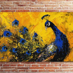 Standing Peacock Wall Art, Peacock Poster, Animal Wall Art, Peacock Print Canvas,Painting Printed on Canvas, Luxury Bedroom Decor