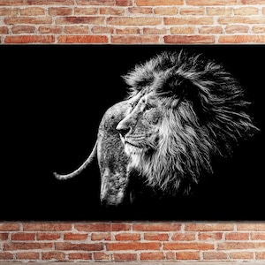 Lion Wall Art, Majestic Lion Painting, Lion Canvas Wall Art, Animal Wall Decor, Wildlife Animal Canvas, Ready to Hang, Black&White Poster