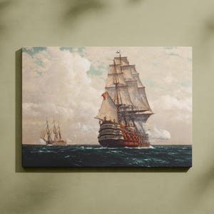 Sailing Ship Canvas Print, Sailing Ship Artwork, Antique Ship Painting, Pirate Ship Painting, Marine Wall Art, Living Room Wall Art