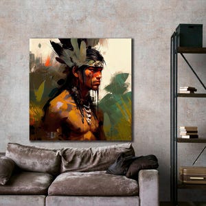 American Indian Man Canvas Print, American Indian Man Poster, Ethnic Poster Print, Warrior Man Print, Home Decorative Canvas, Ready to Hang