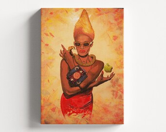 Black Woman Abstract Art, African Canvas Painting, Home Wall Decor