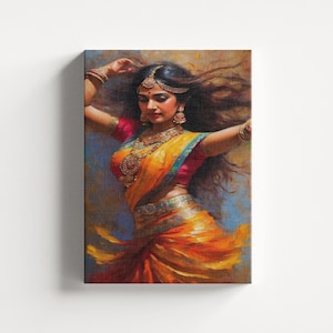 Dancing Indian Girl Canvas Print, Indian Woman Art, Beautiful Indian Woman Painting, Indian Wall Decor, Housewarming Gift, Home Decor