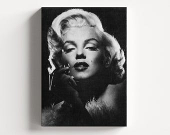 Black and White Marilyn Monroe Canvas Print, Celebrity Wall Art