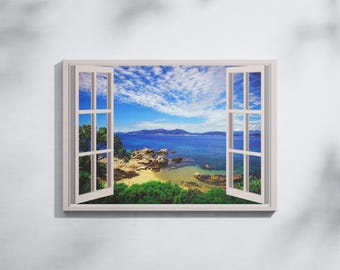Canvasprint strandzicht, kunst aan de muur imitatieraam