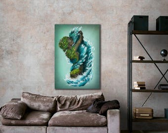 Earth and Water Kissing Canvas Print, Romantic Couples Wall Art