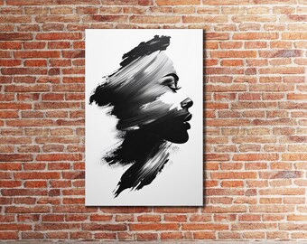 Abstract Woman Portrait, Black and White Canvas Print, Trendy Wall Art