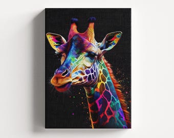 Colorful Giraffe Canvas Print, Modern Animal Wall Decor