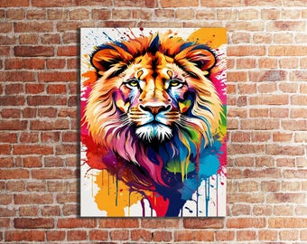 Colorful Lion Portrait Canvas, Living Room Wall Art
