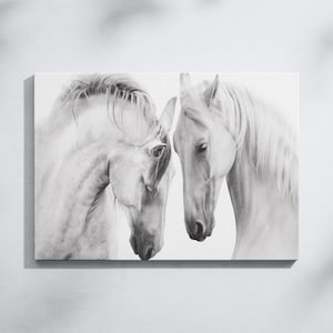 Horse Couple Canvas Print, Large Wall Hanging, Animal Art Canvas, Horse Lovers Gift, Animals Wall Decor, White Horse Wall Art