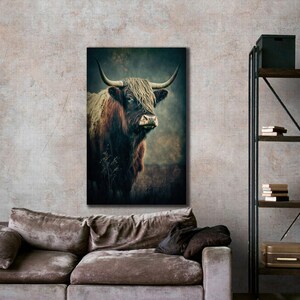 Highland Cow Canvas Wall Art, Farmer Gift, Large Highland Cow Canvas Print, Farmhouse Wall Decor, Ready to Hang