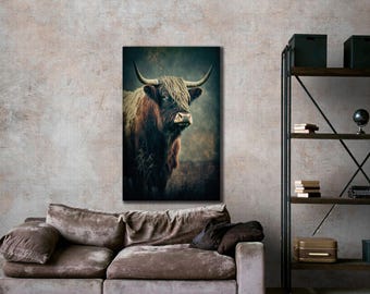 Highland Cow Canvas Wall Art, Farmhouse Decor, Ready to Hang